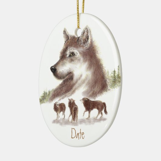 Aangepaste datums, Waterverf Wolven en Wolf Pack Keramisch Ornament (Links)