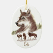 Aangepaste datums, Waterverf Wolven en Wolf Pack Keramisch Ornament (Voorkant)