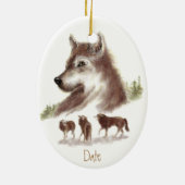 Aangepaste datums, Waterverf Wolven en Wolf Pack Keramisch Ornament (Achterkant)