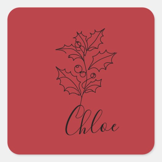 Aangepaste December Holly Geboorte Bloem Gift Vierkante Sticker (Voorkant)