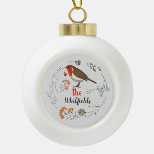 Aangepaste decoratieve roodborst botanische Kerstm Keramische Bal Ornament
