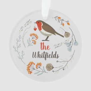 Aangepaste decoratieve roodborst botanische Kerstm Ornament