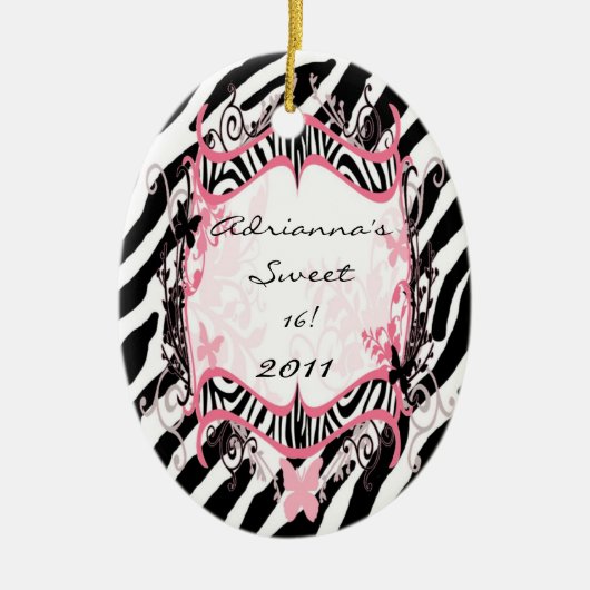 Aangepaste decoratieve vlinderzebra afdrukken keramisch ornament (Voorkant)