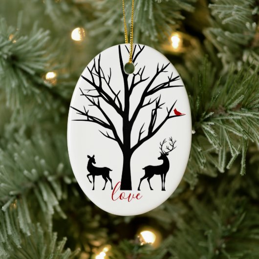 Aangepaste deer Couple in Love Our 1st Kerstmis Keramisch Ornament (Boom)