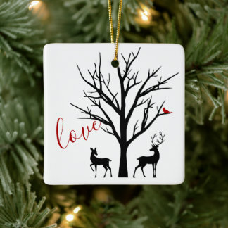 Aangepaste deer Couple in Love Our 1st Kerstmis Keramisch Ornament