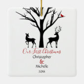 Aangepaste deer Couple in Love Our 1st Kerstmis Keramisch Ornament (Achterkant)