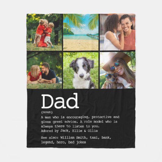 Aangepaste definitie papa fotocollage zwart fleece deken (Voorkant)