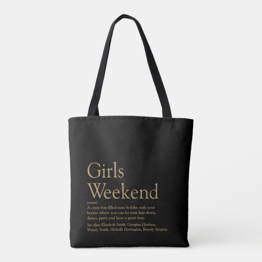 Aangepaste definitie van meisjesweekend in zwart e tote bag (Achterkant)