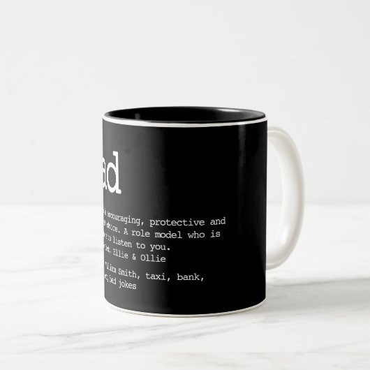 Aangepaste definitie voor papa zwart en wit tweekleurige koffiemok (Voorkant rechts)