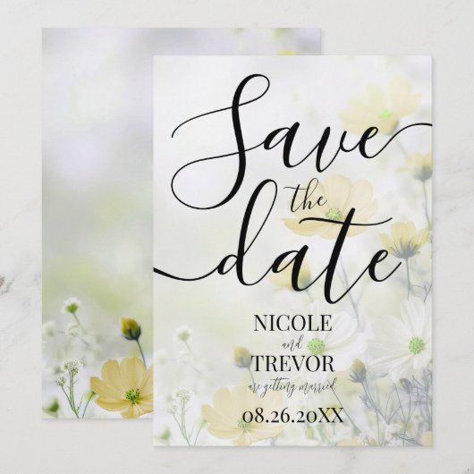 Aangepaste Delicate Gele Bloemen Bruiloft Save The Date (Voorkant / Achterkant)