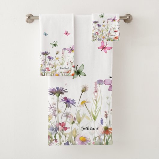 Aangepaste delicate Waterverf wilde bloemen vlinde Bad Handdoek (Insitu)