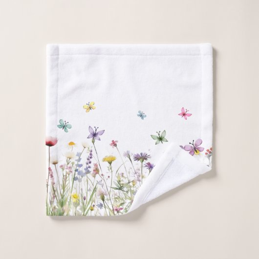 Aangepaste delicate Waterverf wilde bloemen vlinde Bad Handdoek (Wasdoekje)
