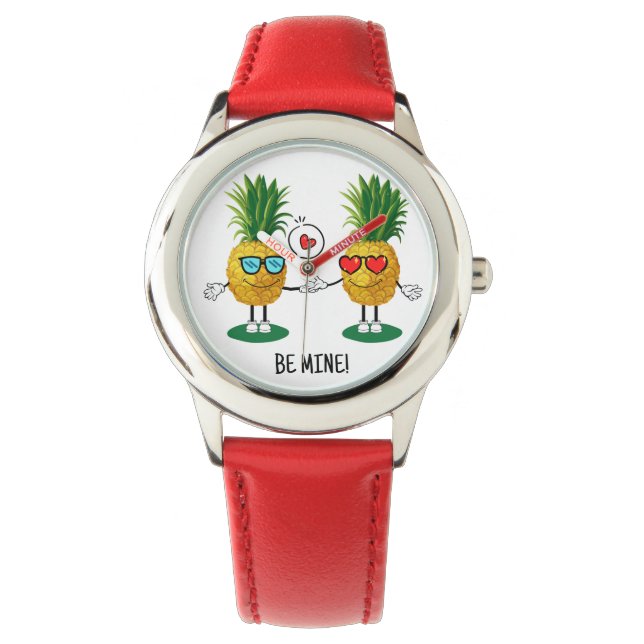 Aangepaste denanappel Emoji Love Couple Horloge (Voorkant)