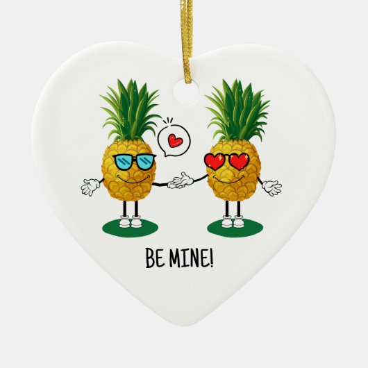Aangepaste denanappel Emoji Love Couple Keramisch Ornament (Voorkant)