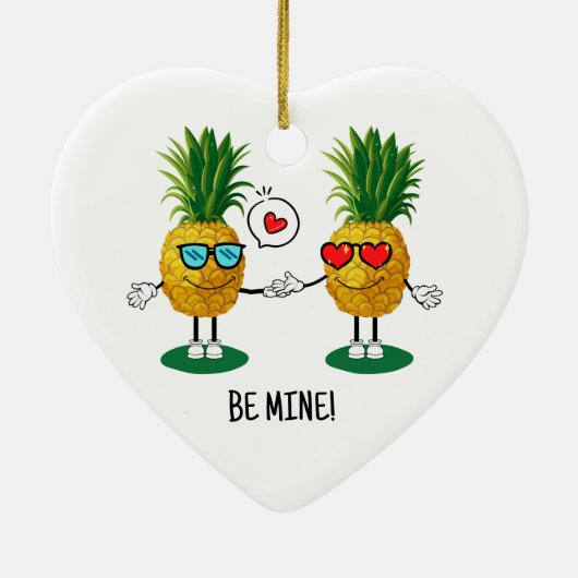 Aangepaste denanappel Emoji Love Couple Keramisch Ornament (Achterkant)