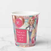 Aangepaste Denim en glitter Sweet 16 Papieren Bekers (Voorkant)