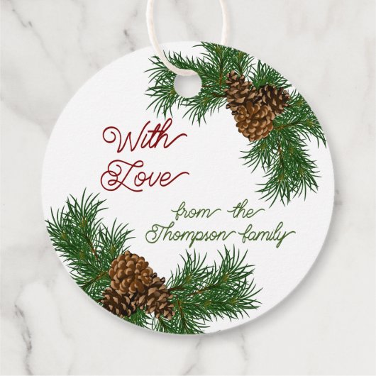 Aangepaste dennenaaltjes vertakkingen met adem bedankjes labels (Achterkant)