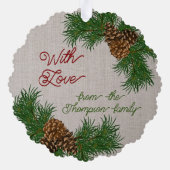 Aangepaste dennenaaltjes vertakkingen met adem ornament kaart (Achterkant)