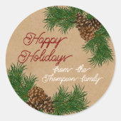 Aangepaste dennenaaltjes vertakkingen met adem ronde sticker (Voorkant)