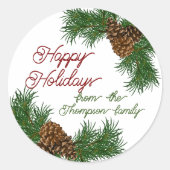 Aangepaste dennenaaltjes vertakkingen met adem ronde sticker (Voorkant)