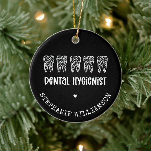 Aangepaste Dental Hygienist Leopard Print Teeth Keramisch Ornament (Boom)