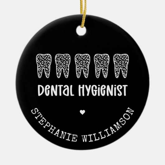 Aangepaste Dental Hygienist Leopard Print Teeth Keramisch Ornament (Voorkant)
