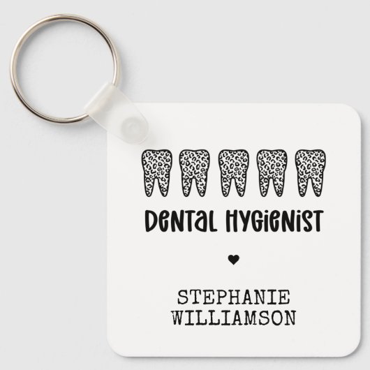 Aangepaste Dental Hygienist Leopard Print Teeth Sleutelhanger (Voorkant)
