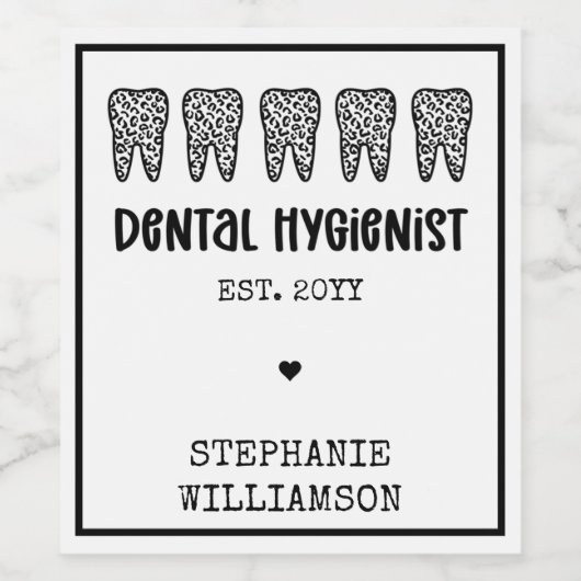 Aangepaste Dental Hygienist Leopard Print Teeth Wijn Etiket (Enkel label)
