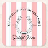 Aangepaste Derby Party Roze Cabana Stripes Hoefijz Kartonnen Onderzetters (Voorkant)