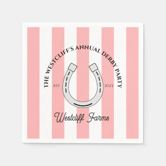Aangepaste Derby Party Roze Cabana Stripes Hoefijz Servet (Voorkant)