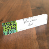 Aangepaste Desk Naam Bord Leopard blauw groen Naam Naambordje (Zijkant)