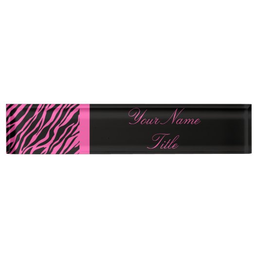 Aangepaste Desk Nameplate Zebra Print Roze Naam Bo Naambordje (Voorkant)