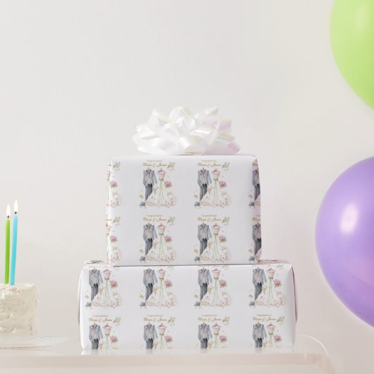 Aangepaste details Bruid & Bruidegom Gefeliciteerd Cadeaupapier (Feestgeschenken)