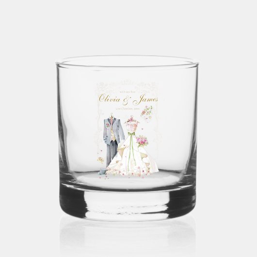 Aangepaste details Bruid & Bruidegom Whisky Glas (Voorkant)