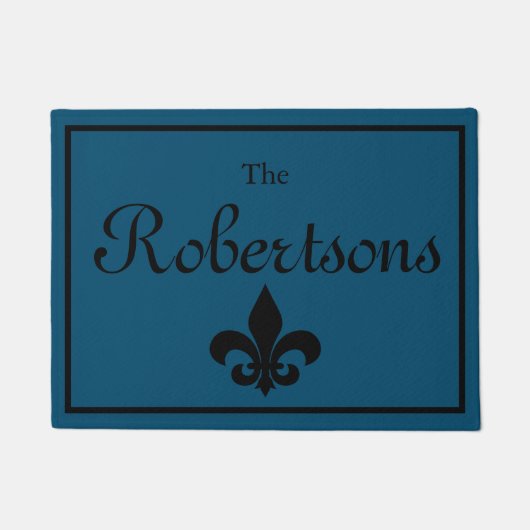 Aangepaste deurmat in donkerblauw met Fleur De Lis (Voorkant)