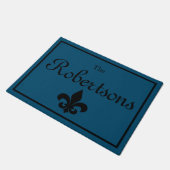 Aangepaste deurmat in donkerblauw met Fleur De Lis (Schuin)