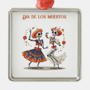 Aangepaste Día de los Muertos Dansend Skelet Koppe Metalen Ornament