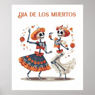 Aangepaste Día de los Muertos Dansend Skelet Koppe Poster