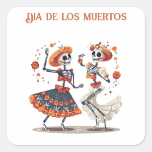 Aangepaste Día de los Muertos Dansend Skelet Koppe Vierkante Sticker