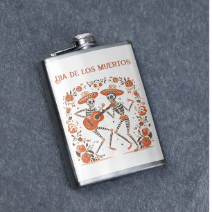 Aangepaste Día de los Muertos Mariachi Skeletten Heupfles