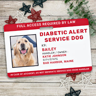 Aangepaste diabetische alarmservice Dog Foto-id Badge