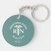 Aangepaste dialyse Blauwgroen witte kaduceus Sleutelhanger (Achterkant)