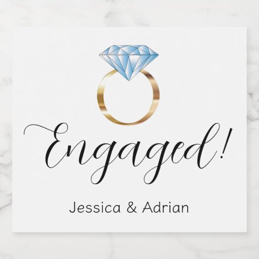 Aangepaste diamant Ring Engagement Party Sparkling Wijnetiket (Enkel label)