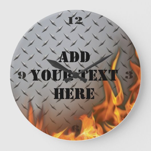 Aangepaste Diamondplate Metaal en Fire Wall Clock Grote Klok (Voorkant)