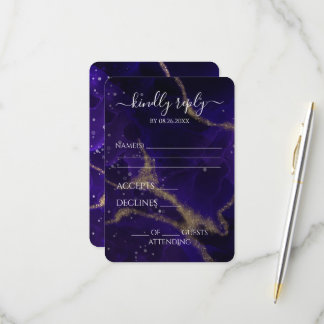 Aangepaste Diep Paarse Gouden Bruiloft RSVP Kaartje