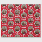 Aangepaste Diep Rode Vrolijk Kerstmis Eén Cirkel F Cadeaupapier (Vlak)