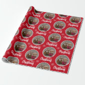 Aangepaste Diep Rode Vrolijk Kerstmis Eén Cirkel F Cadeaupapier (Uitgerold)
