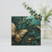 Aangepaste Diepe Groene Bloemen & Gouden Vlinders (Staand voorkant)