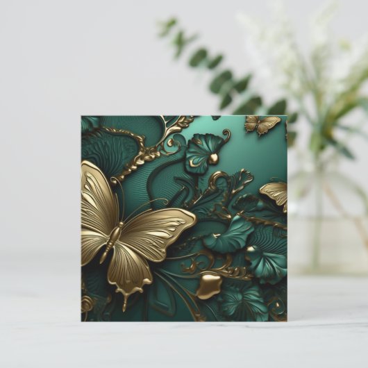 Aangepaste Diepe Groene Bloemen & Gouden Vlinders (Staand voorkant)