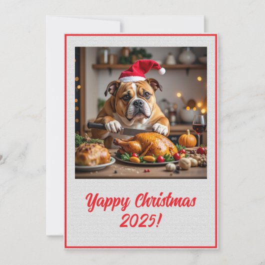 Aangepaste Digitale Bulldog Yappy Kerstmis Kalkoen Kaart (Voorkant)